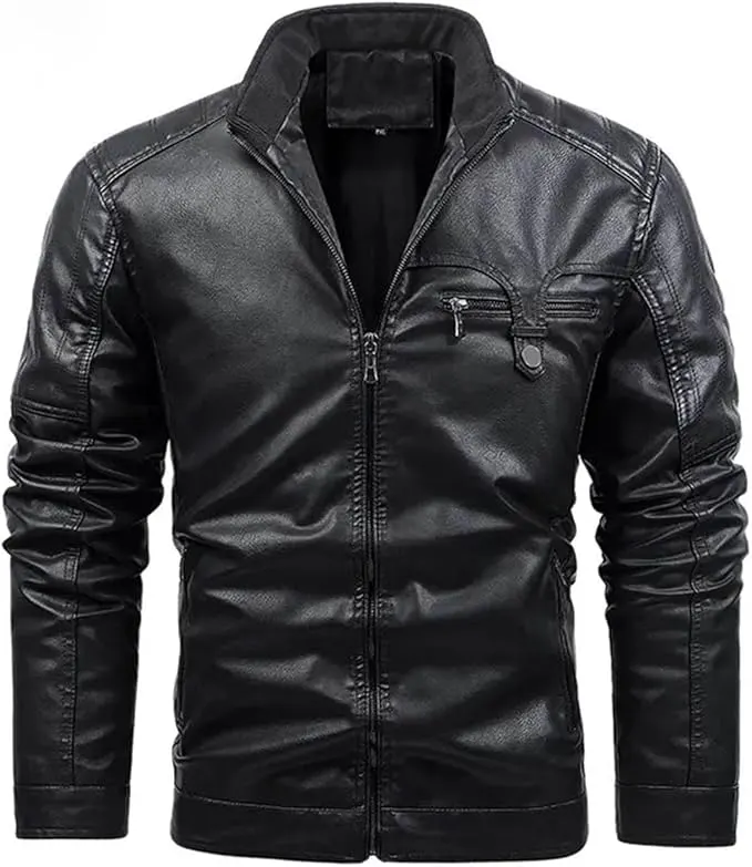 Zip Pocket Fleece Leather Jacket